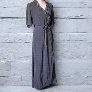 Uniqlo Ines Fressange black polka dot ruffle maxi wrap dress short sleeve
